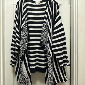 Striped Navy Blue and  White Cardigan